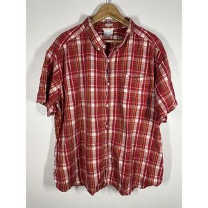 Columbia Shirt Mens 2XL Red Plaid Short Sleeve Button Front Regular Fit
